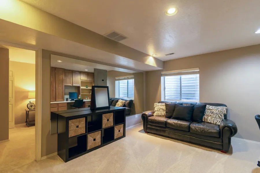 Bright, open-concept garden suite interior